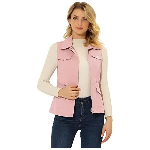Allegra K giacca da donna con zip e tasche senza maniche anorak utility vest, rosa, 40