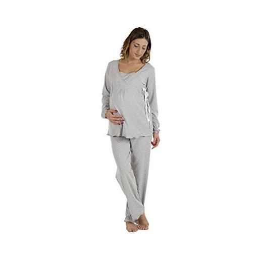Premamy - pigiama per premaman, modello con fiocco, cotone bielastico, pre-post parto - grigio - vi (xl)