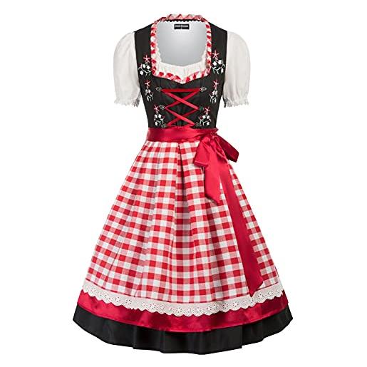 SCARLET DARKNESS abito tradizionale dirndl midi da donna, 3 pezzi, con camicetta e grembiule, stile country, taglia m, rosso