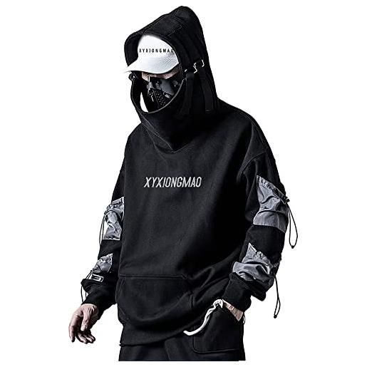 XYXIONGMAO streetwear techwear felpa con cappuccio cyberpunk tactical uomo nero urban hip hop giapponese felpa, nero, small