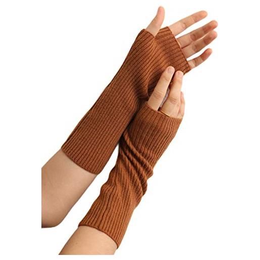 Prettystern medio-lungo manicotti donna 100% cachemire lana scalda braccia guanti senza dita scaldamani cashmere grigio argento