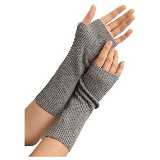 Prettystern medio-lungo manicotti donna 100% cachemire lana scalda braccia guanti senza dita scaldamani cashmere blu scuro