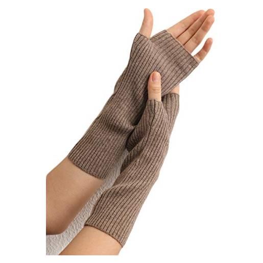 Prettystern medio-lungo manicotti donna 100% cachemire lana scalda braccia guanti senza dita scaldamani grigio