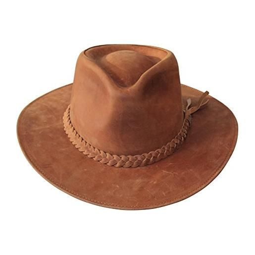 Borges & Scott b&s premium fedora in cuoio- cappello con tesa ampia- 100% cuoio di qualità alta- impermeabile- marrone chiaro. 60cm