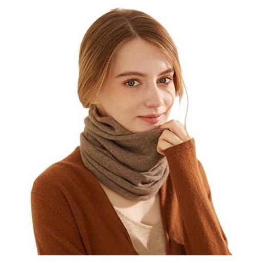Prettystern scaldacollo tubolare sciarpa ad anello donna di 100% cachemire lana sciarpa tubolare collo di cashmere beige