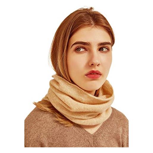 Prettystern scaldacollo tubolare sciarpa ad anello donna di 100% cachemire lana sciarpa tubolare collo di cashmere avorio crema-bianco