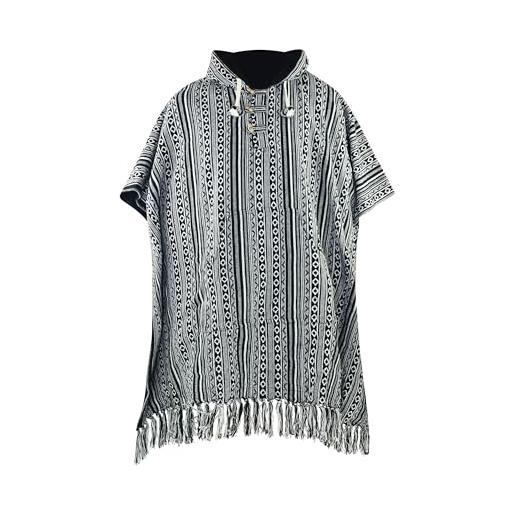 virblatt - poncho da uomo | cotone | poncho invernale da uomo | funzione reversibile | baja con cappuccio poncho caldo goa, nero, large/x-large
