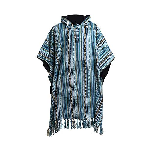 virblatt - poncho uomo | 100% cotone | poncho messicano uomo cappuccio felpa oversize | double face | tabarro uomo invernale surf - arriba verde l-xl