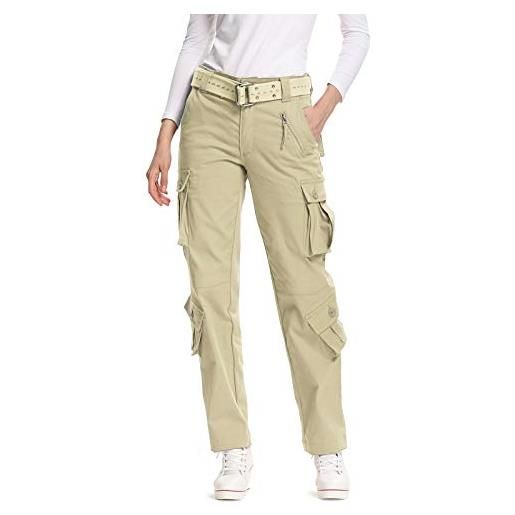Aeslech pantaloni da combattimento da lavoro cargo da donna con tasche, verde militare, 48