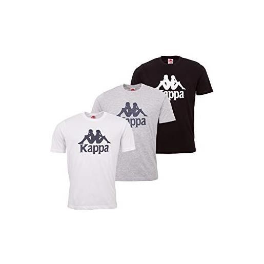 Kappa - maglietta da uomo veppel, confezione da 3 pezzi, con scollo rotondo e logo stampato, maglietta a maniche corte per sport e tempo libero, vestibilità regolare multicolore m
