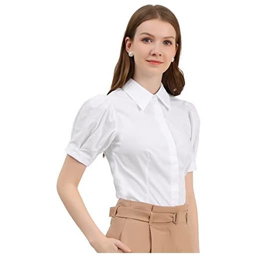 Allegra K camicia da donna con colletto in cotone con maniche a sbuffo, bianchi, 36