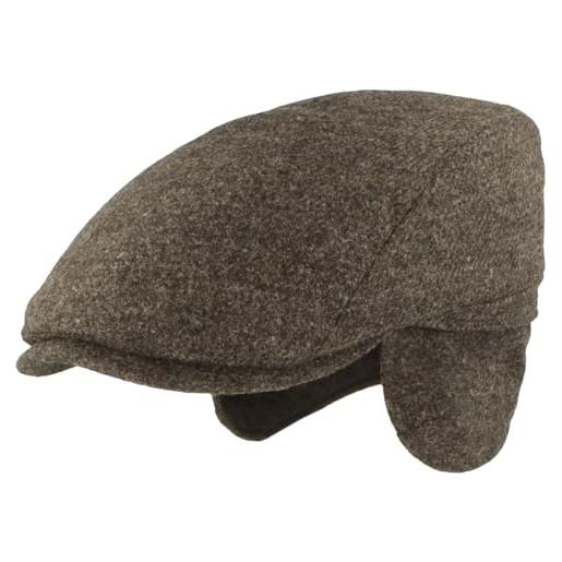 Hut Breiter breiter berretto invernale da uomo con paraorecchie, con visiera flatcap, 100% lana con paraorecchie pieghevole, delicato sulla pelle e confortevole, blu tinta unita, 57