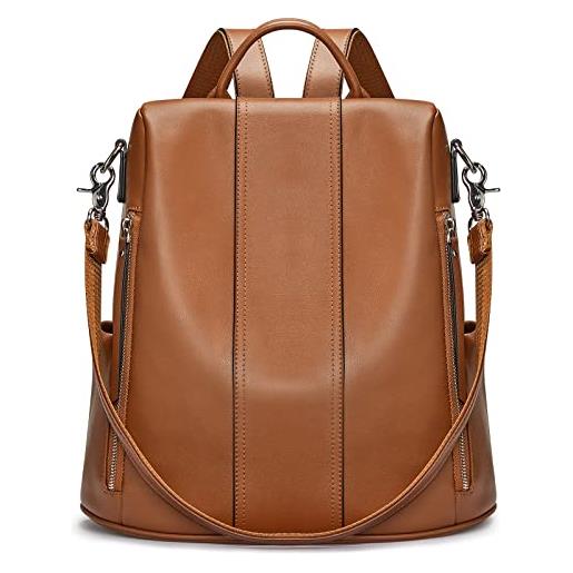 S-ZONE zaino da donna in morbida pelle, antifurto, impermeabile, per la scuola, rosa, s