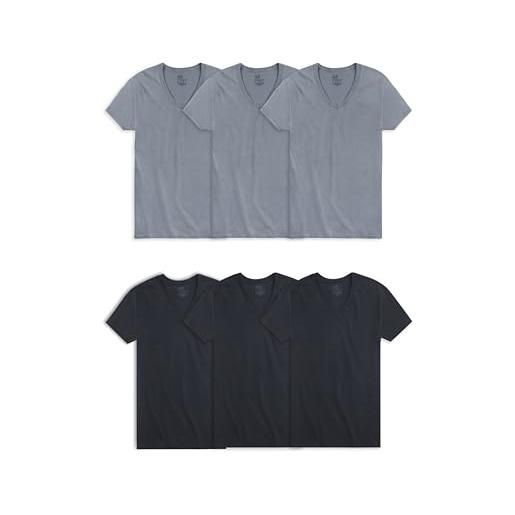 Fruit of the Loom men's stay tucked v-neck t-shirt, classic fit - black/grey - 6 pack, medium