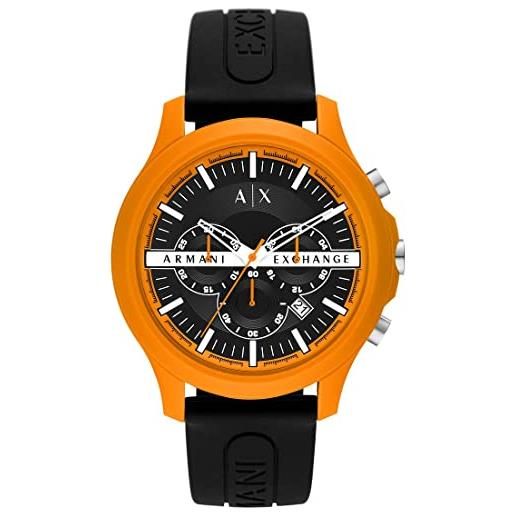 Armani Exchange orologio uomo, movimento cronografo, cassa in nylon arancione da 46 mm con cinturino in silicone, ax2438