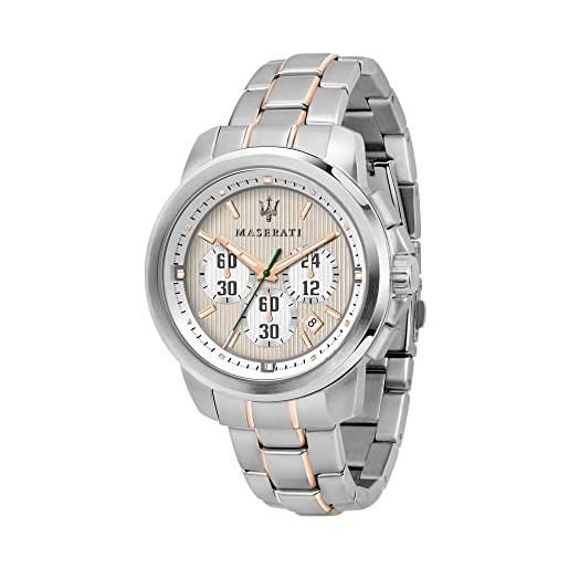 Maserati orologio da uomo, collezione royale, cronografo, in acciaio e pvd oro rosa - r8873637002