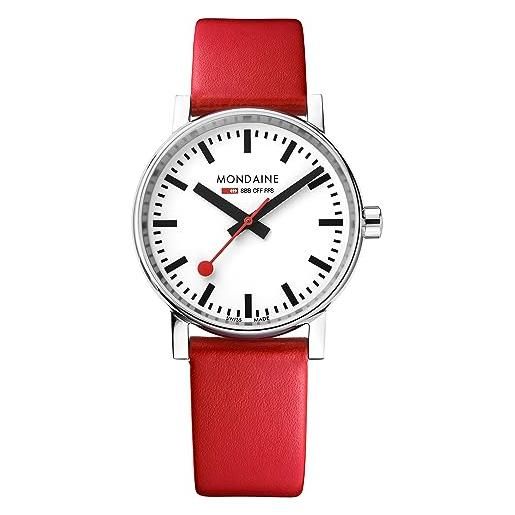 Mondaine evo2 - orologio con cinturino rosso in pelle per uomo e donna, mse. 35110. Lc, 35 mm
