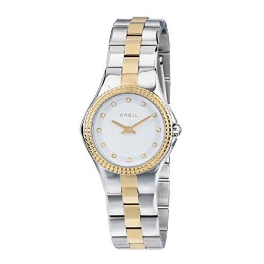 Breil orologio donna curvy quadrante bianco e bracciale in acciaio silver-gold, movimento solo tempo - 2h quarzo