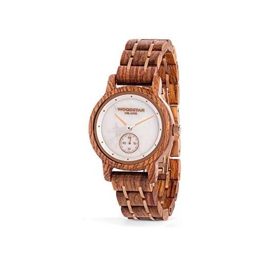 Woodstar (ticuna orologio da polso in legno, acciaio e marmo per donna - analogico al quarzo, rosa bianco w18-002