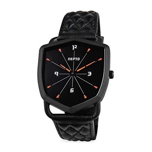 NEPTO shield black eleganza - orologio al quarzo da uomo, cinturino in pelle trapuntata, nero , 40 mm, cinghia