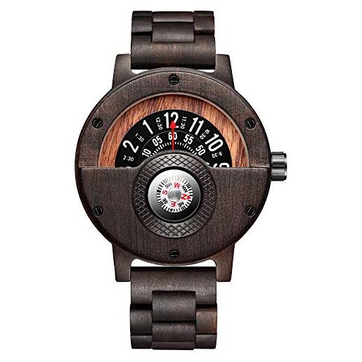 GORBEN compass turntable orologio da uomo in legno leggero fatto a mano in legno naturale orologio da uomo al quarzo sportivo scatola regalo, # gorben-273-2, bracciale