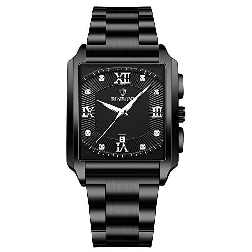 FORSINING orologio per gli uomini causale analogico al quarzo mens orologi con cinturino in acciaio inossidabile business date lusso rettangolo, nero , bracciale