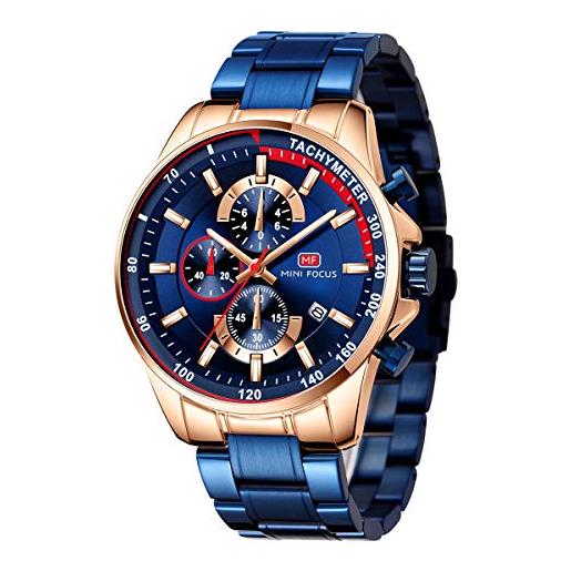 MF MINI FOCUS orologio da uomo orologio classico affari analogico quarzo blu acciaio inossidabile impermeabile sportivo cronografo
