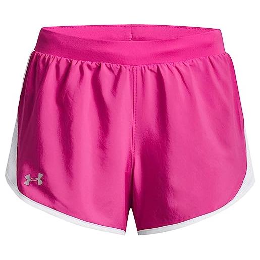 Under Armour fly by 2.0 running shorts, pantaloncini da donna, rosa ribelle/bianco/riflettente, xl