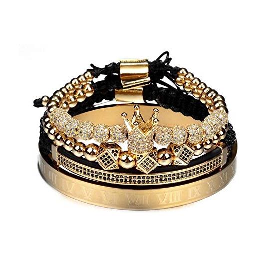 Magssdy bracciale classico braccialetto intrecciato da uomo pavimenta zircone cz corona numero romano gioielli braccialetto braccialetto d'oro
