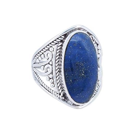 mantraroma anello argento 925 con pietre preziose lapislazzuli pietra blu argento sterling da donna in vero argento (mrg-083-06-(62))
