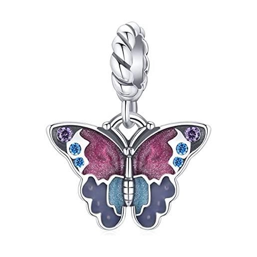 Teleye braccialetto con ciondolo a forma di farfalla, argento sterling 925, adatto per bracciale pandora, bracciale europeo con ciondoli, regalo per donna