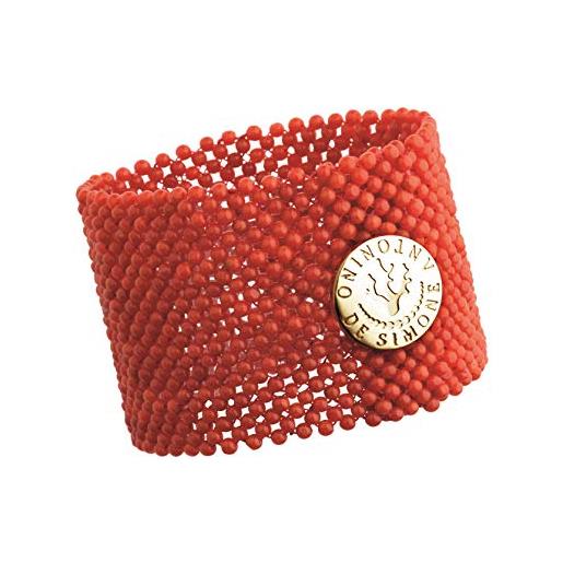Antonino De Simone bracciale tessito con pallini in corallo rosso del mediterraneo (linea trame di corallo). Chiusura con bottone in argento 925 (18cm, argento rosa 925)