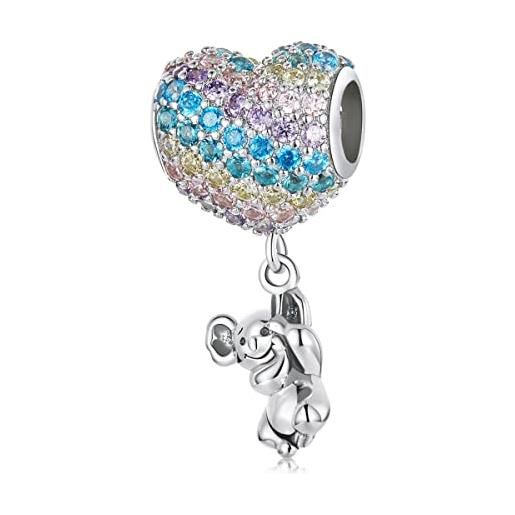 Teleye hearted-balloon & koala charm 925 sterling silver charm fits for pandora bracelet, european charms bracelet, women gift