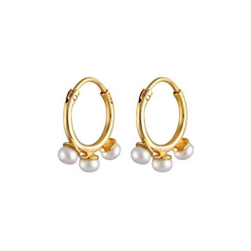 Elli orecchini a cerchio in argento sterling 925 dorato eleganti con perle scaramazze d'acqua dolce per donna
