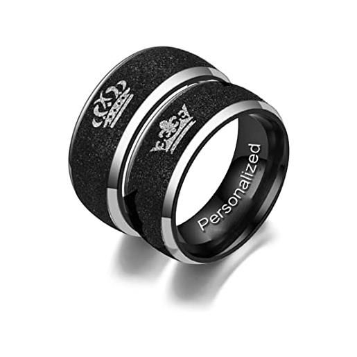 Ihanskio personalizzato glassato corona coppia anelli all'interno del testo inciso anelli di promessa per lui e lei personalizzato coppia bande per anniversario matrimonio fidanzamento (nero-8mm/8mm)