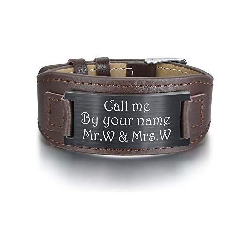 kaululu bracciale pelle donna uomo personalizzato in acciaio con nome incisione braccialetti uomo con nomi personalizzabile bracciale per papa regalo di compleanno (#3)