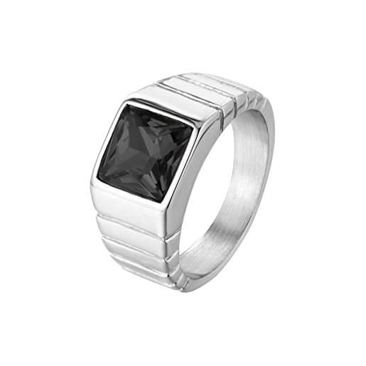 Lieson anello in acciaio uomo, anelli fidanzamento uomo argento anelli zirconi uomo nero larga 10.5mm anelli argento misura 15