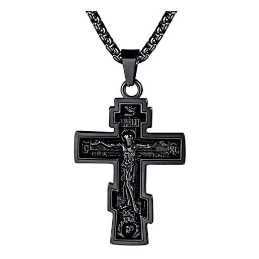 FaithHeart collana di croce gesù crocifisso ciondolo personalizzato nome inciso per uomo donna catena di 50+5 cm confezione regalo
