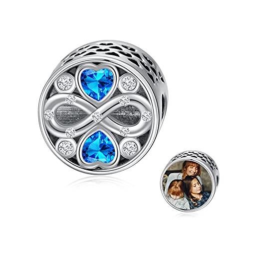LONAGO charm foto personalizzato 925 sterline argento cuore infinito con pietra natale immagine personalizzata bead charm (marzo)