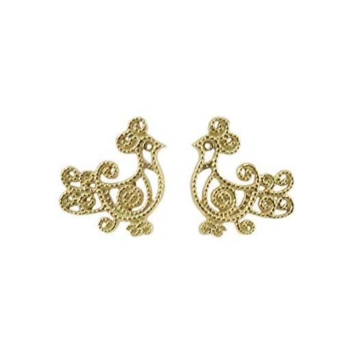 PS orecchini donna forma pavoncella in argento dorato a bottone gioielli sardi
