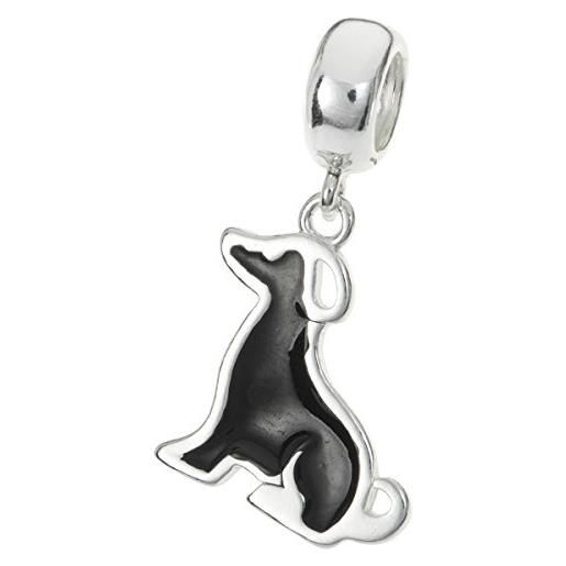 TCC Sourcing 925 sterling silver love pet cucciolo di cane smalto nero, ciondolo per braccialetti europei