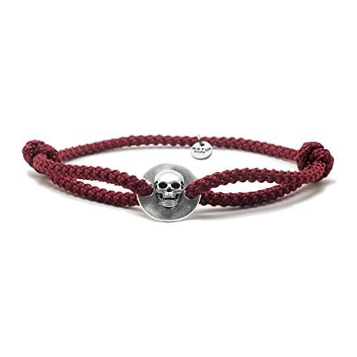 Nato Cuff - bracciale teschio skull in argento 925 - cordone di nylon, gioiello uomo o donna made in france (bordeaux)