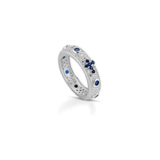 Donipreziosi anello rosario in argento 925% pavè uomo/donna unisex con croce zirconi diverisi colori taglio diamante (blu, 18)