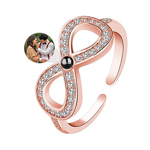 HXZDEY simbolo dell'infinito proiezione di foto personalizzata ti amo anello in 100 lingue argento sterling simbolo dell'infinito anello personalizzato con foto regalo per fidanzata mamma, natale