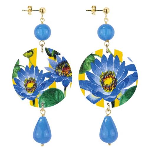 In lebole collezione the circle dor183 fiore azzurro orecchini da donna in ottone pietra azzurra