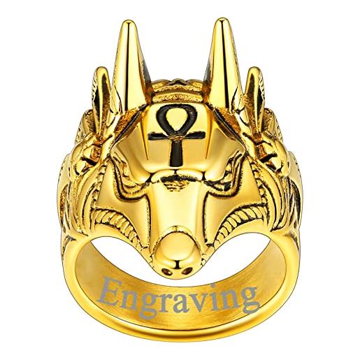 FaithHeart anello da uomo anubis dio egizio della morte croce di ankh elementi mitologici egiziani anello di alta qualità hiphop punk rock misura it 14-32 regalo compleanno