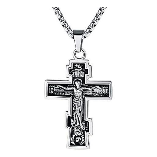 FaithHeart collana di croce gesù crocifisso ciondolo personalizzato nome inciso per uomo donna catena di 50+5 cm confezione regalo