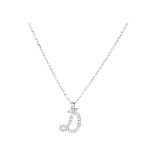 Artlinea, collana in argento 925 sterling, gioiello personalizzabile con pendente piccolo corsivo di zirconi, misura da 43 a 47 cm, chiusura a moschettone, made in italy