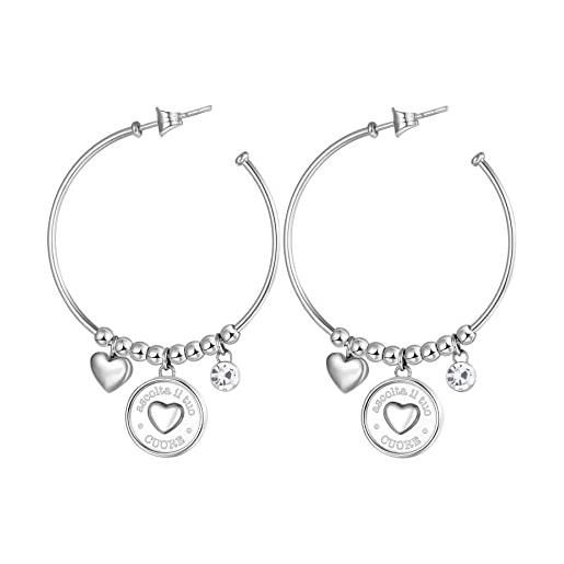 Brosway orecchini a cerchio donna in acciaio con simbolo cuore, orecchini donna collezione chakra - bhkl21