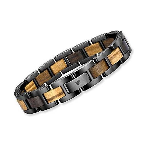 Woodstar (tiger) bracciale da uomo in acciaio e legno, gioielli moda maschile, braccialetto regolabile b18-004